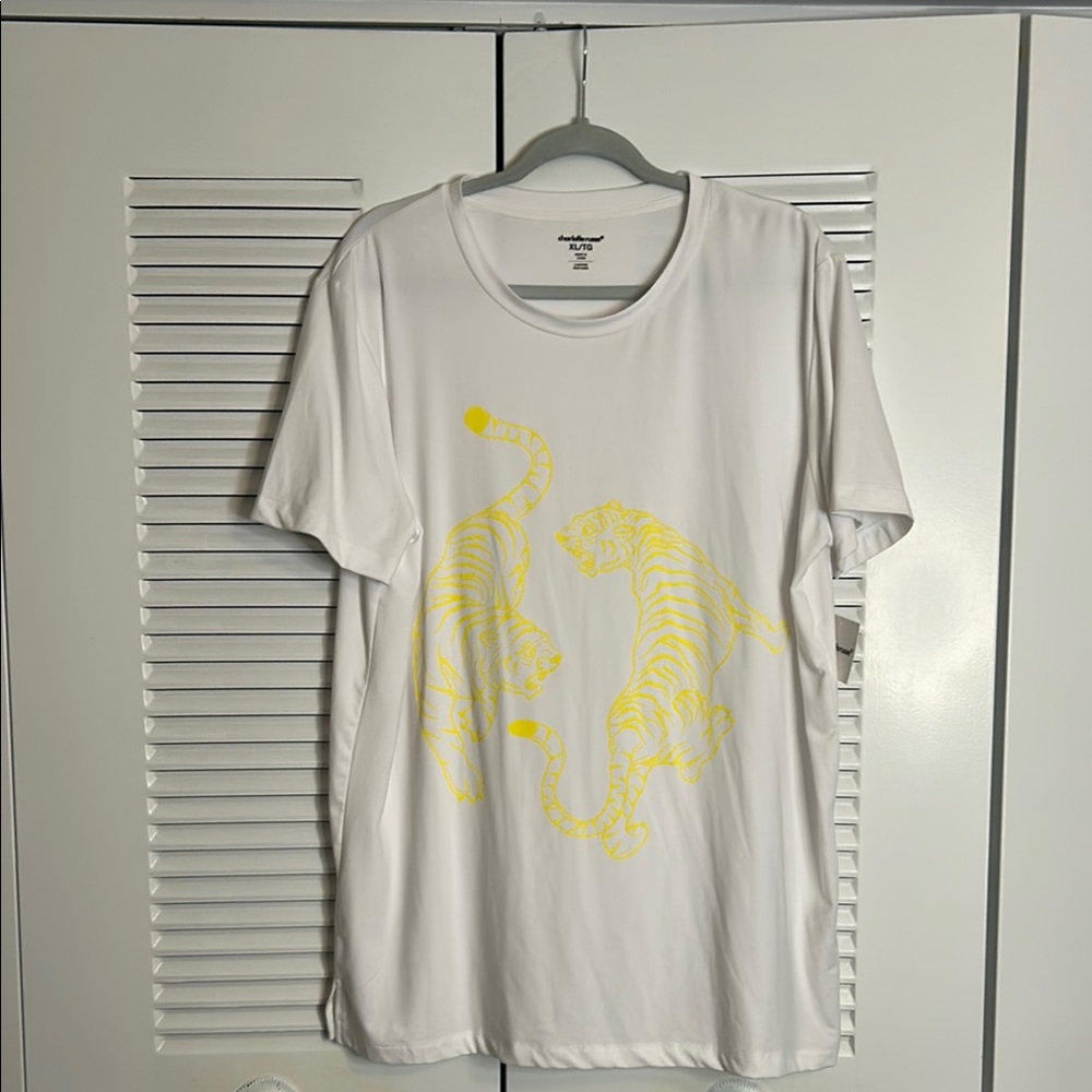 White Shirt with Yellow Tiger Print